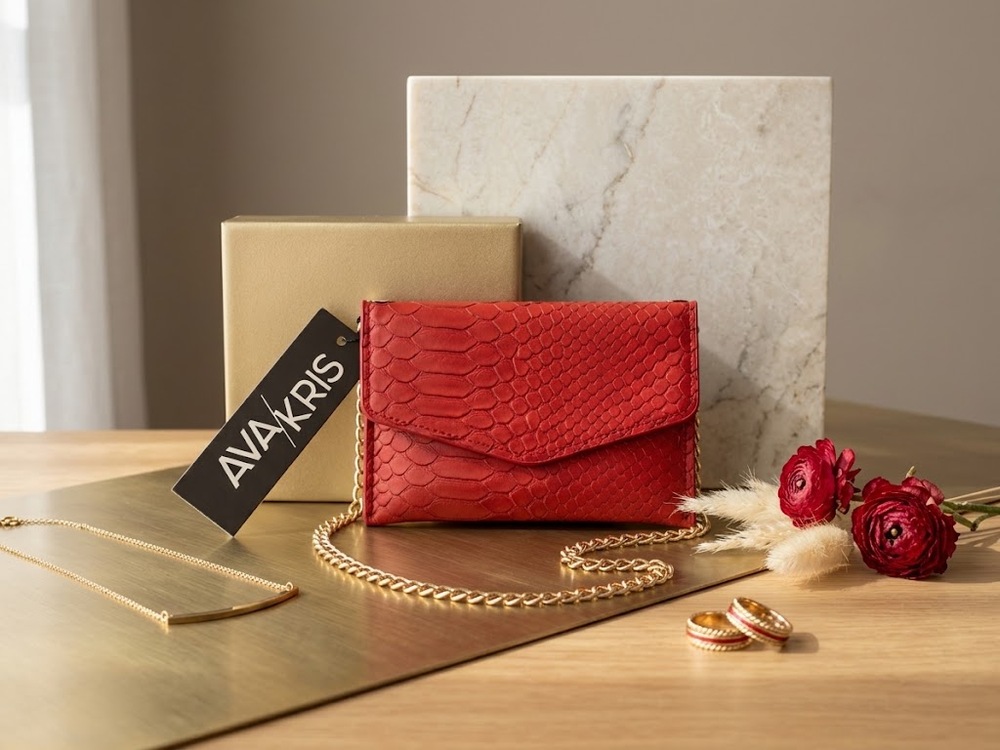 Ava & Kris NWT Red Snake Print Card Case Crossbody Wallet Gold Chain